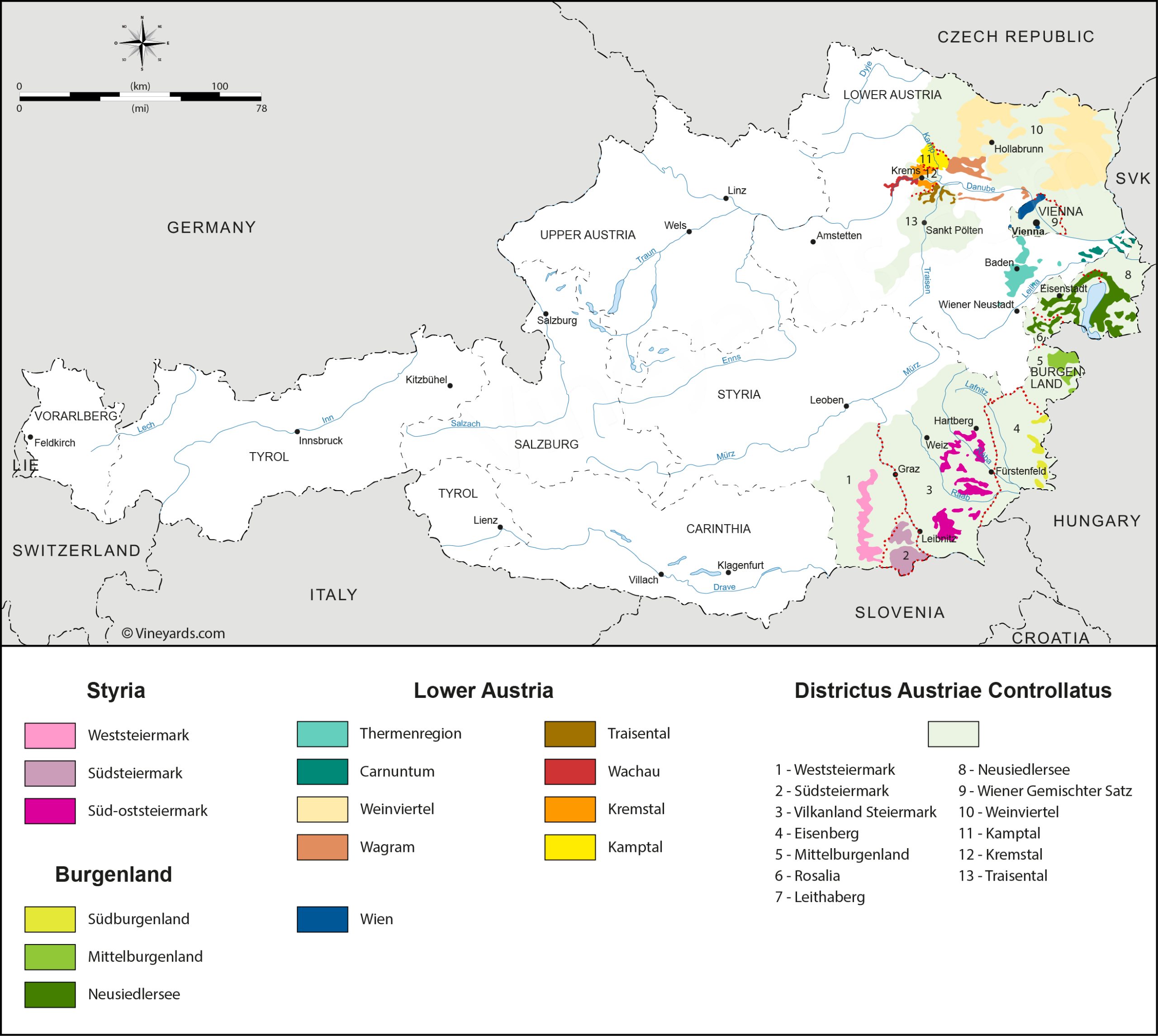 Wine regions map of Austria