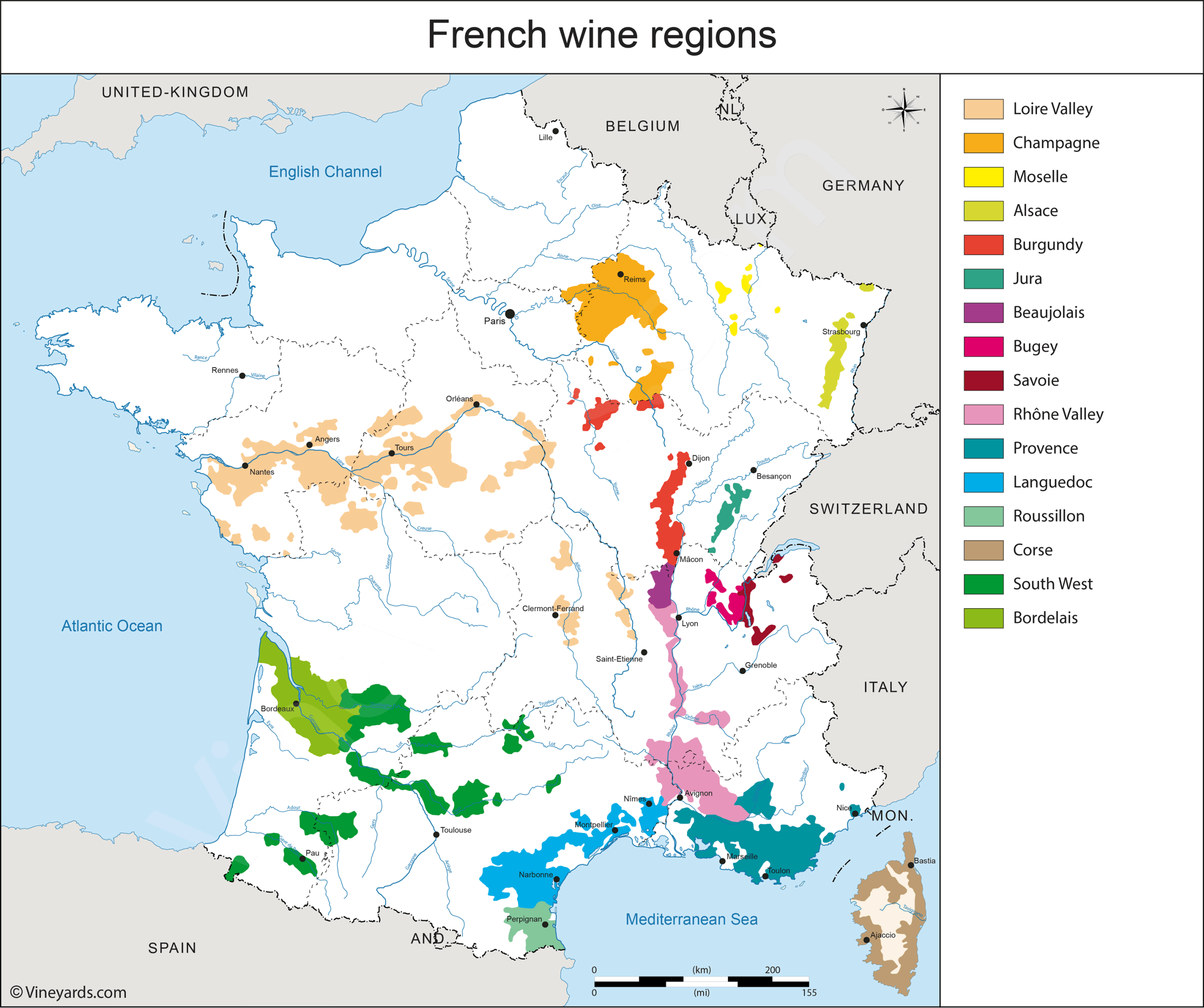 Wine regions map of France