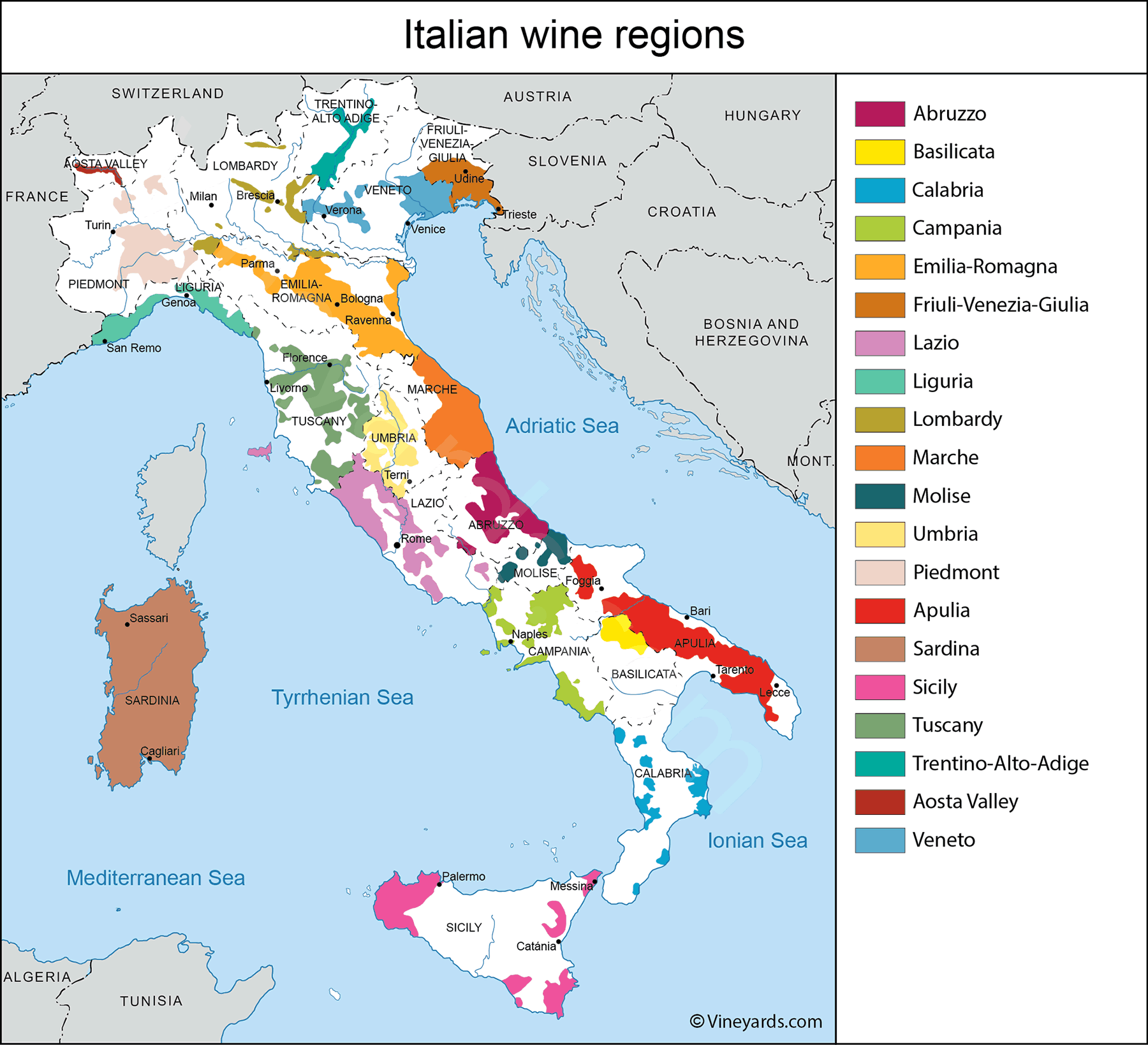 Wine regions map of Italy